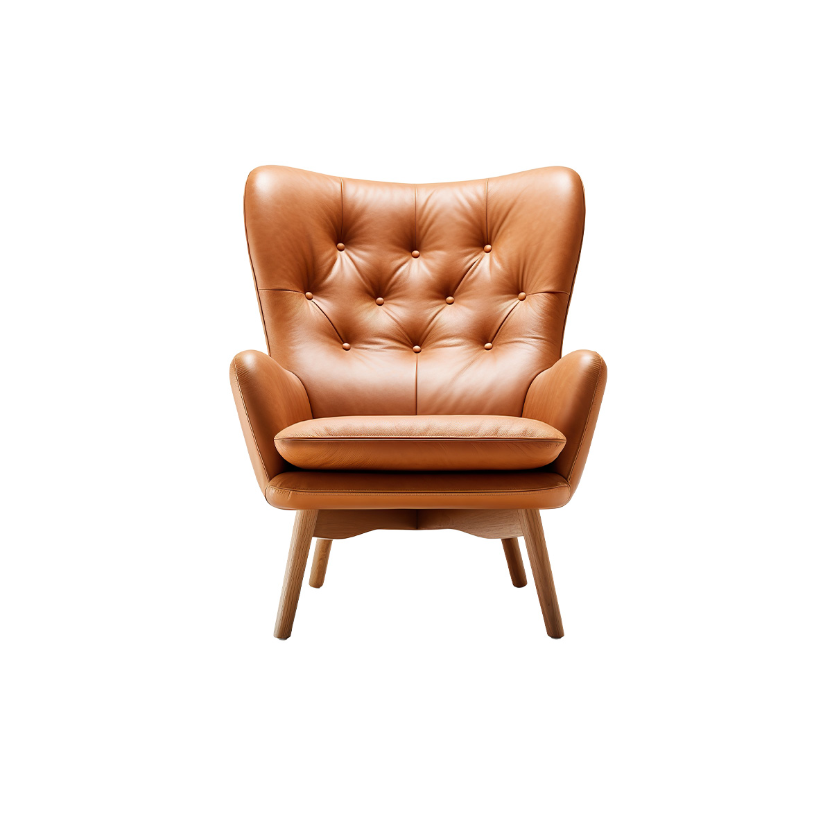Sierra Mid-Century Tan Leather Wingback Chair