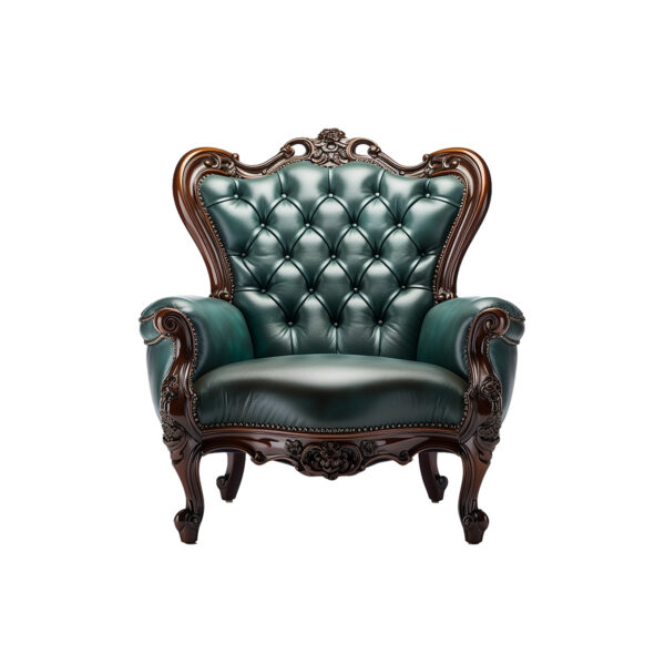 Sierra Ornate Dark Green Button-Tufted Armchair