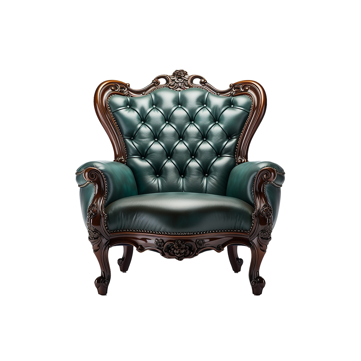 Sierra Ornate Dark Green Button-Tufted Armchair