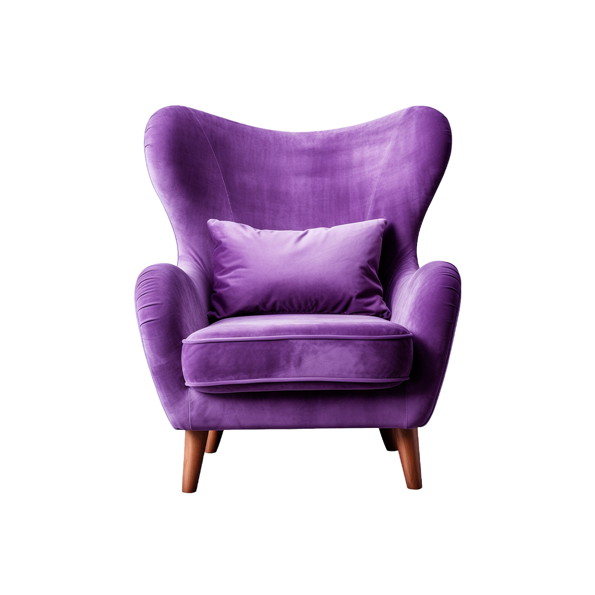 Sierra Plush Purple Velvet Wingback Armchair with Pillow